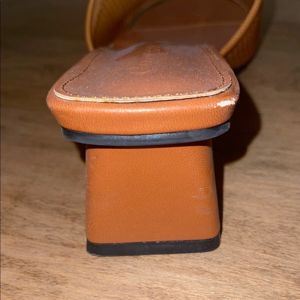4 for $40 - Tan Leather Mules with Textured Strap - Picture 11 of 15